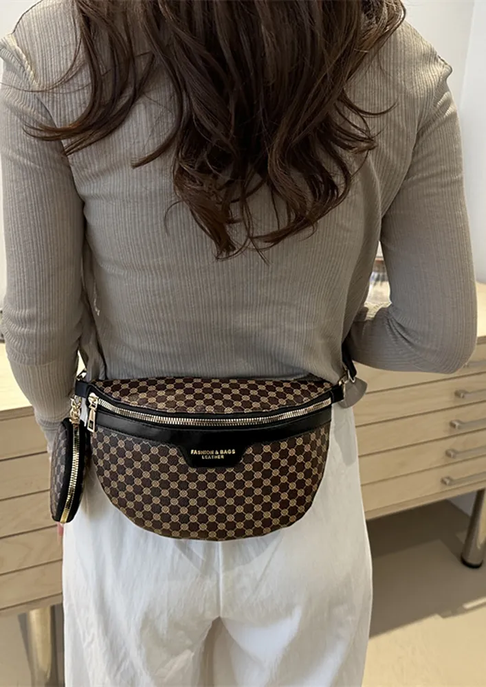 BLACK MONOGRAM PATTERN FANNY PACK