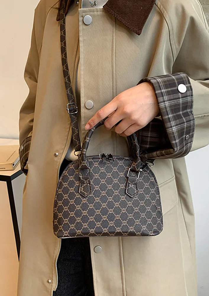 BLACK MONOGRAM PATTERN TWO-WAY ZIP SLING BAG