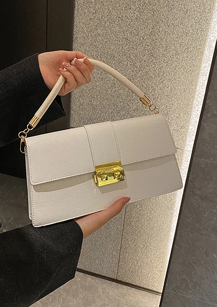 FRONT FLAP STRUCTURED WHITE SHOULDER BAG