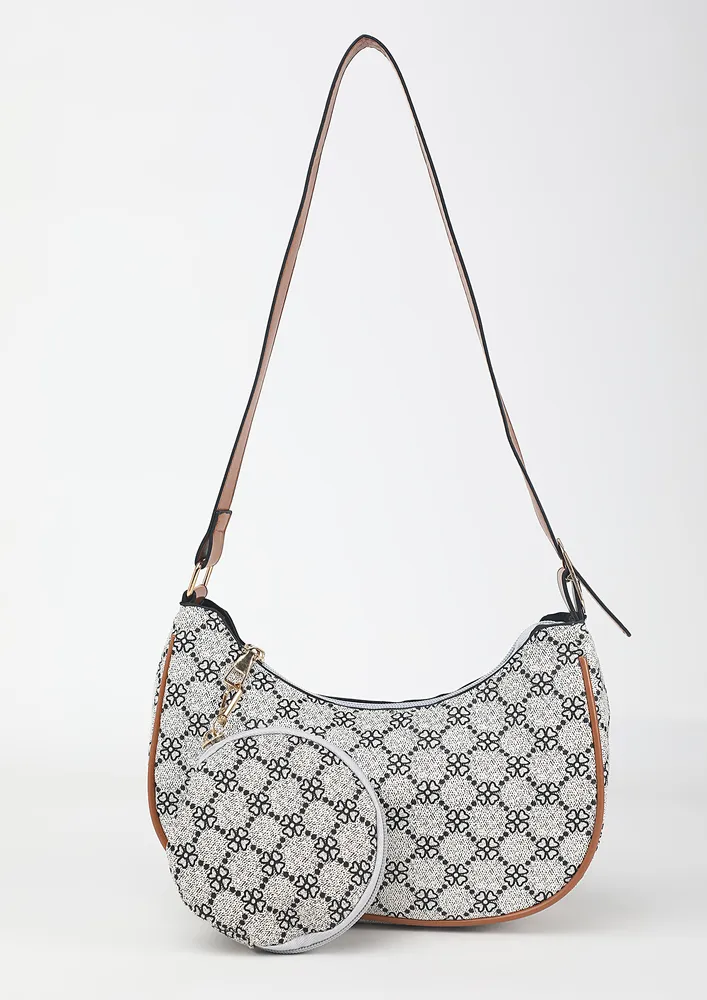 PRINTED ZIP-UP GEOMETRIC SHOULDER BAG