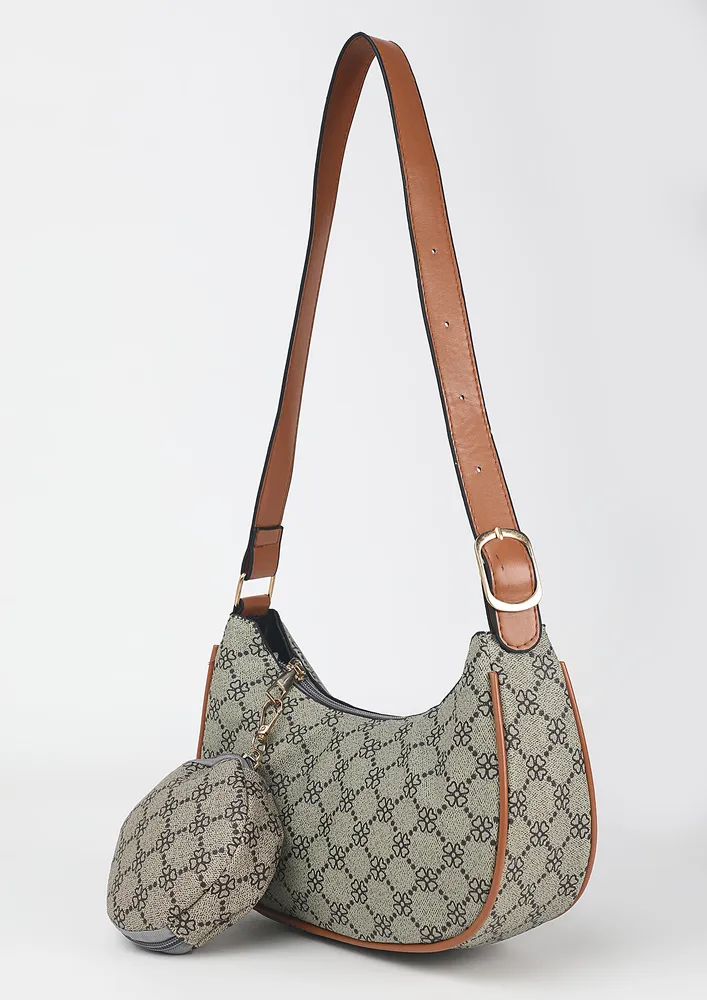 ZIP-UP PRINTED GEOMETRIC SHOULDER BAG