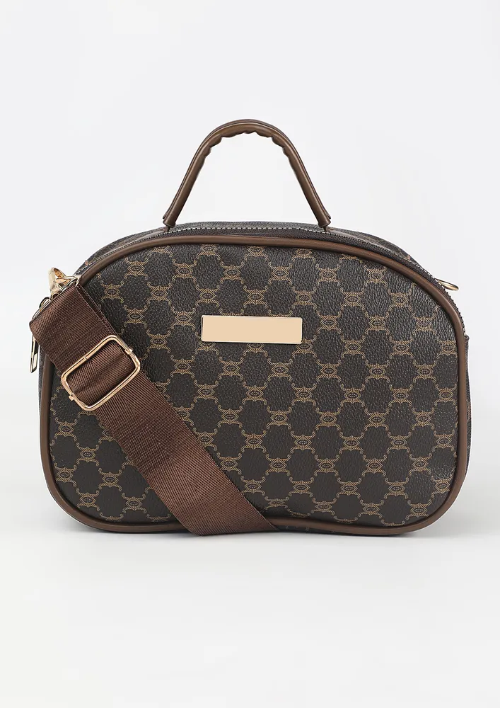 DARK BROWN MONOGRAM PATTERN SLING BAG