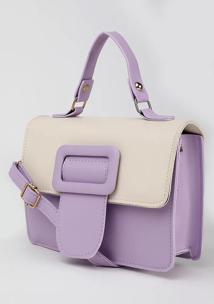 COLOURBLOCKED PURPLE TOP HANDLE SLING BAG