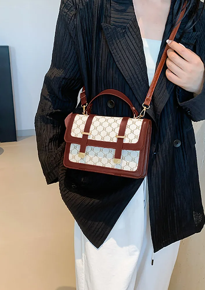 MONOGRAM PATTERN RECTANGULAR SLING BAG