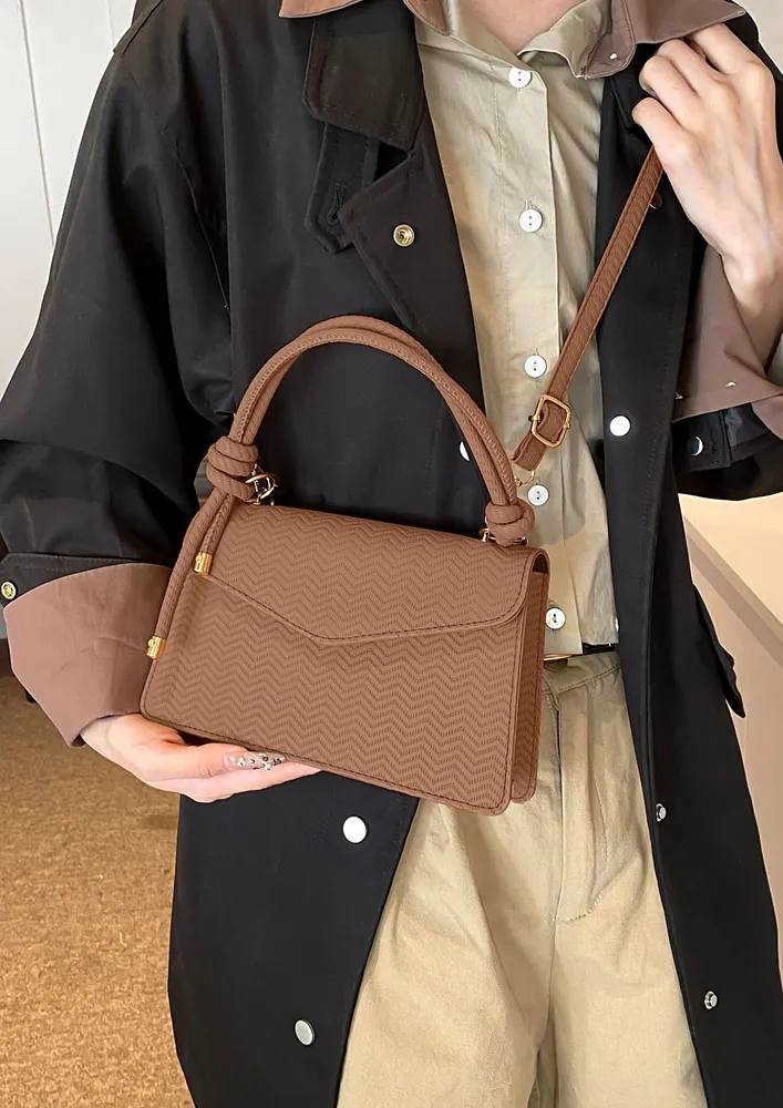 BROWN FRONT FLAP TOP HANDLE SLING BAG