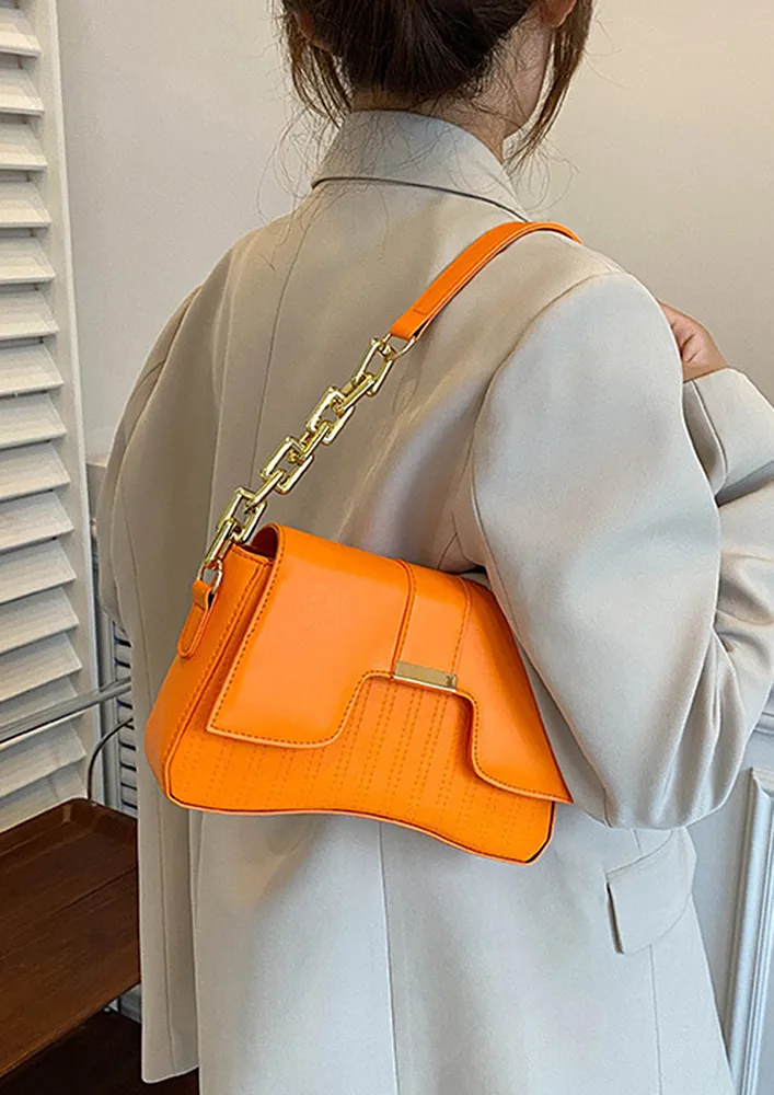 GEOMETRIC FLAP FRONT ORANGE SHOULDER BAG