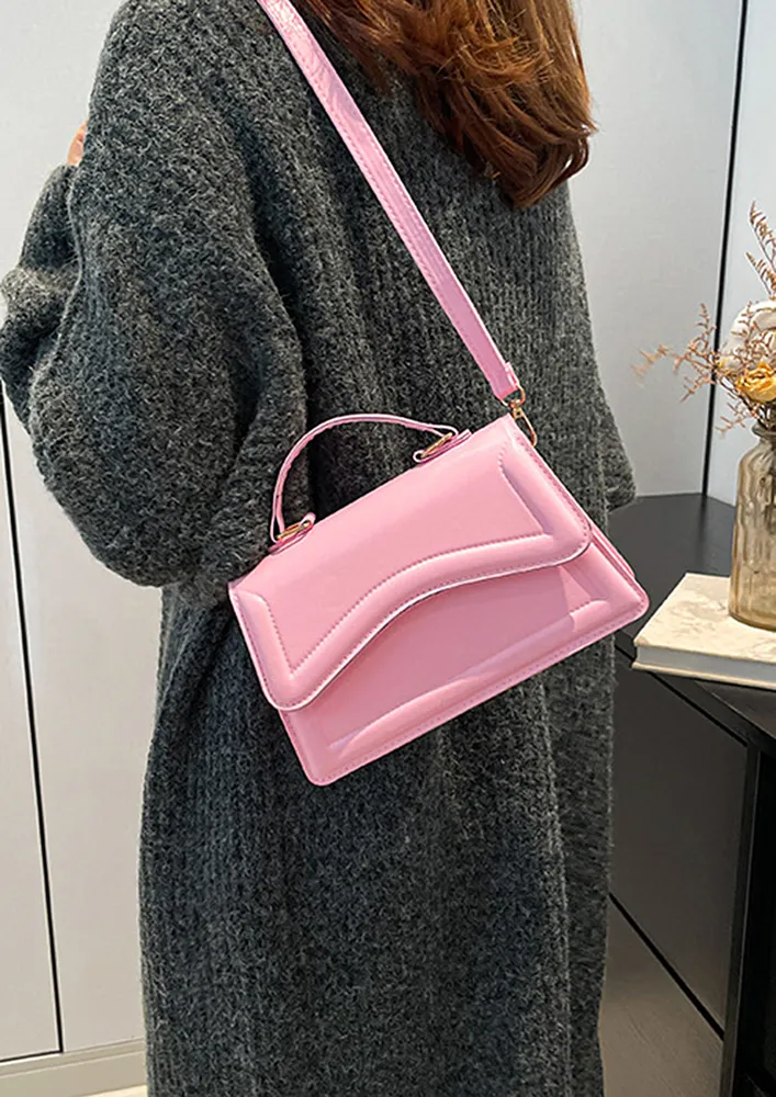 PINK TOP HANDLE GEOMETRIC FLAP SLING BAG
