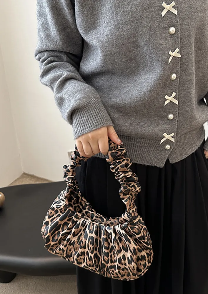 RUCHED ANIMAL PATTERN SHOULDER BAG