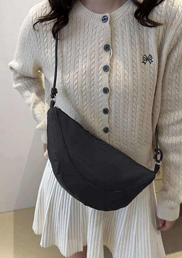 BLACK KNOT DETAIL ZIP-UP SLING BAG