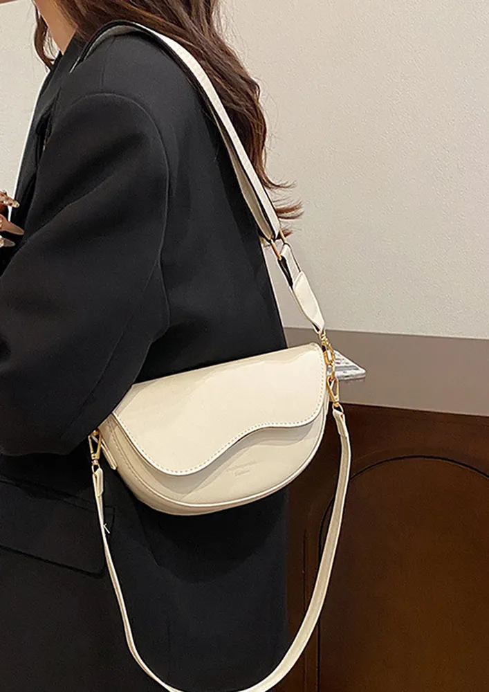 SEMI-CIRCULAR FRONT FLAP WHITE SLING BAG
