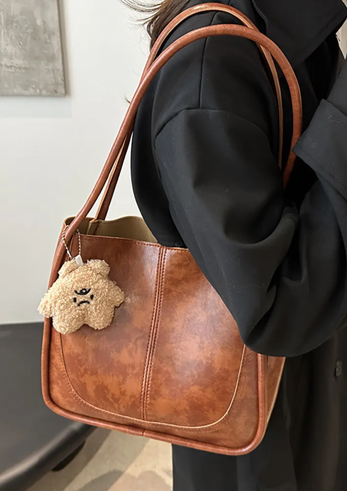 DOUBLE STRAP BROWN SQUARE SHAPE SHOULDER BAG
