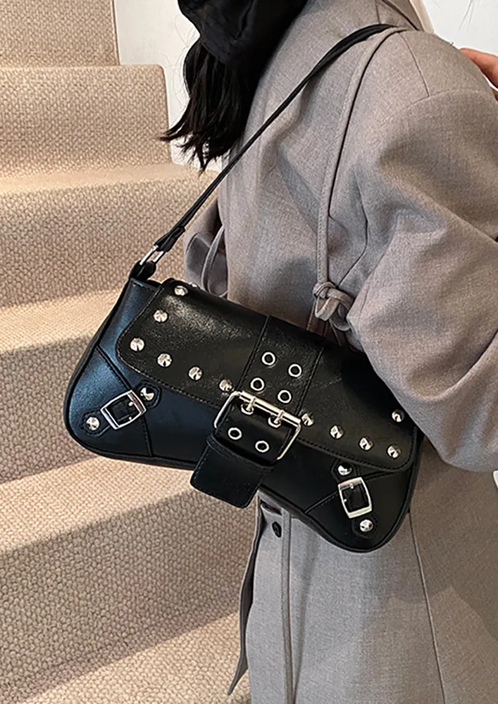 BUCKLE BLACK BELT DETAIL SHOULDER BAG
