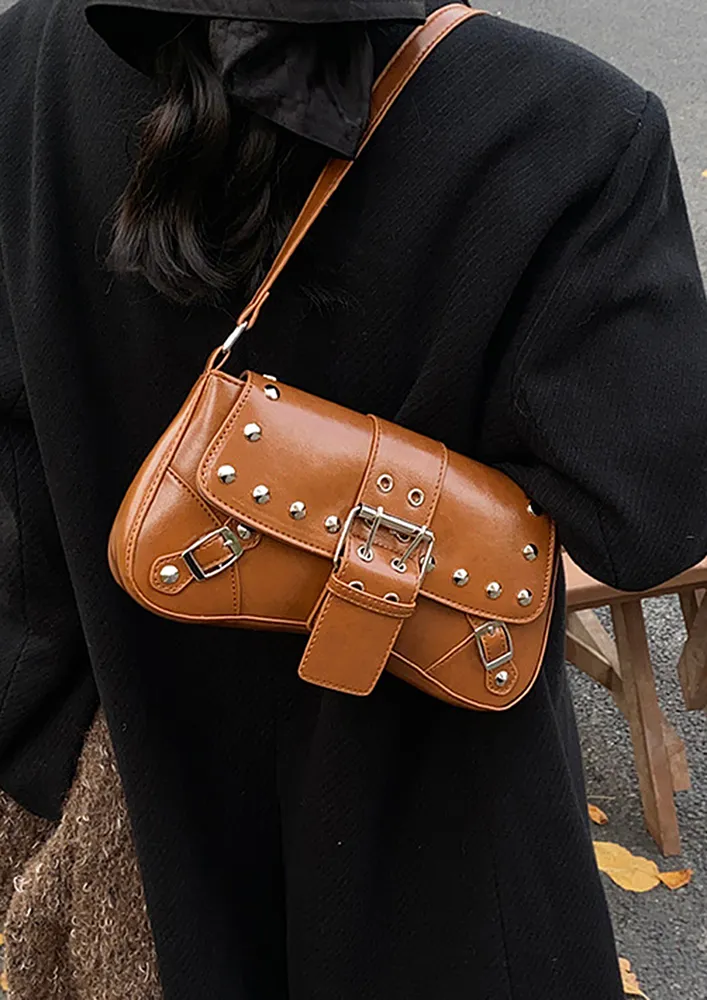 BUCKLE BROWN BELT DETAIL SHOULDER BAG