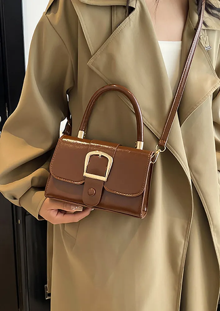 TOP HANDLE FRONT FLAP BROWN SLING BAG