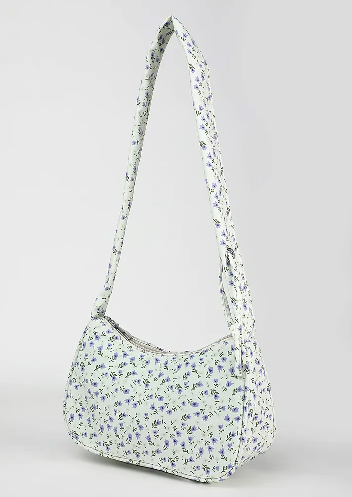 FLORAL PATTERN RUCHED STRAP SHOULDER BAG