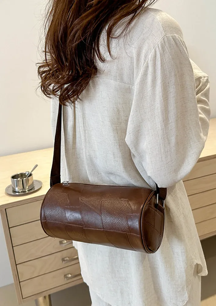 BROWN ZIP-UP BARREL BAG