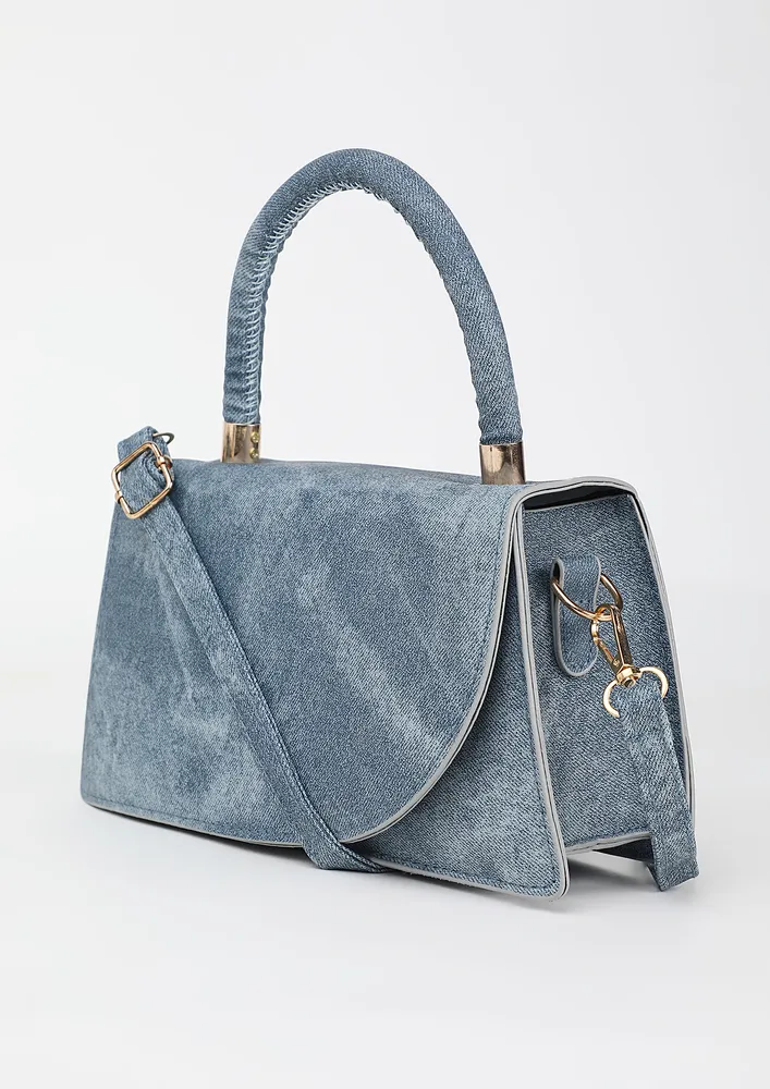 BLUE FRONT FLAP TOP HANDLE SLING BAG