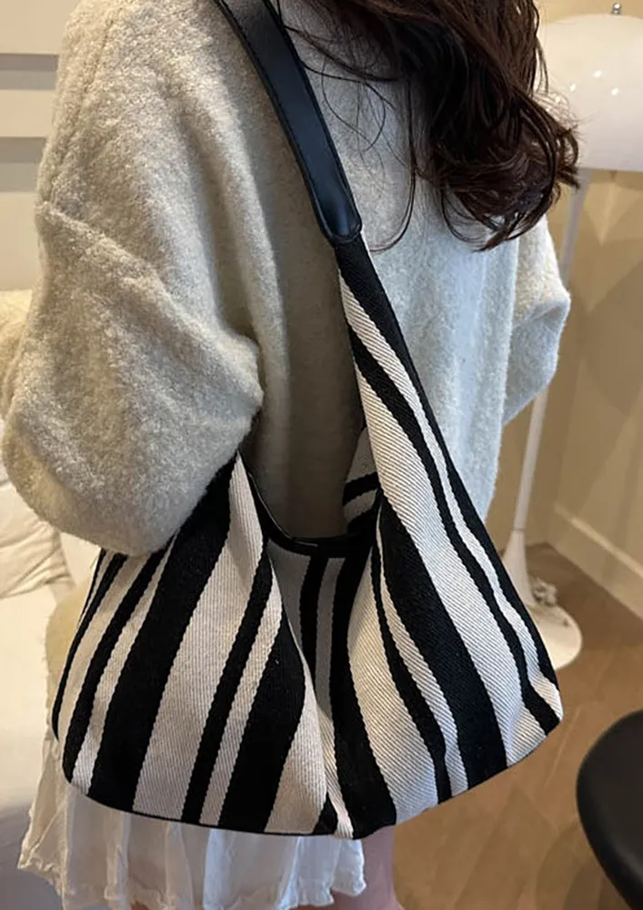 BLACK & WHITE STRIPE PATTERN HOBO BAG