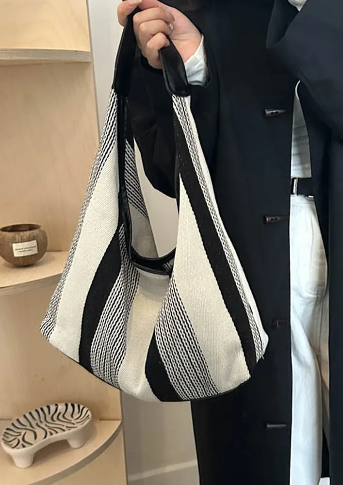 STRIPE PATTERN BLACK & WHITE  HOBO BAG