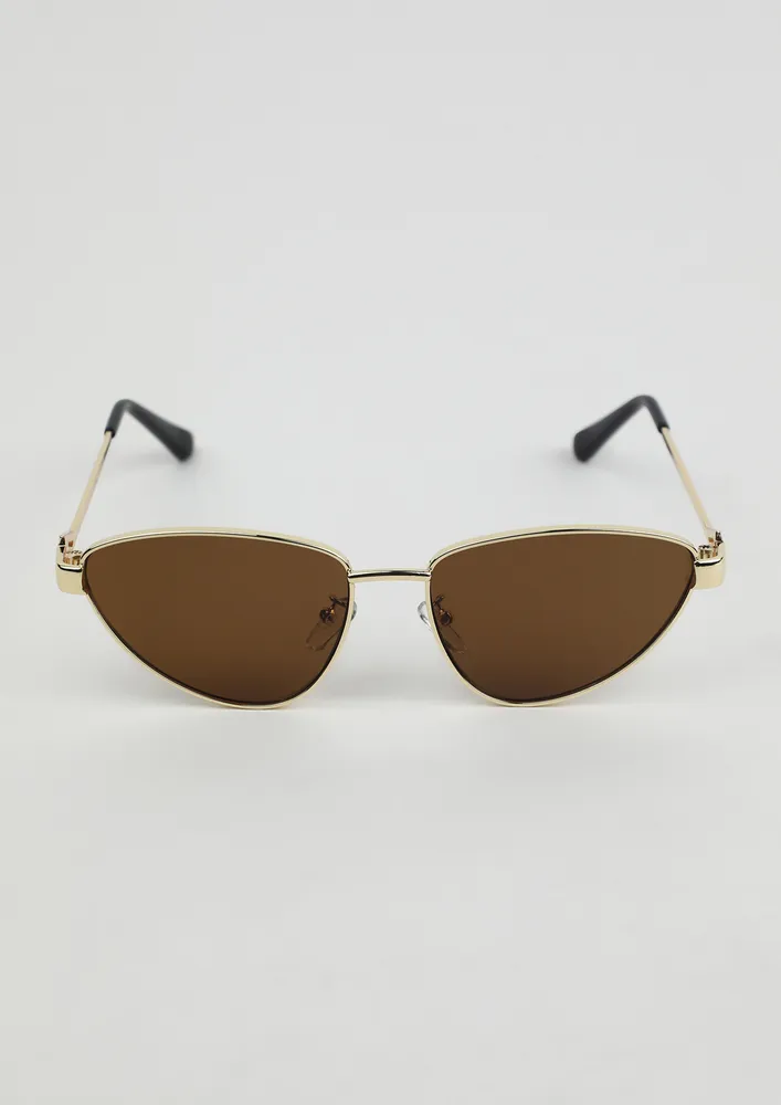 METAL-RIM TINTED TRIANGLE SUNGLASSES