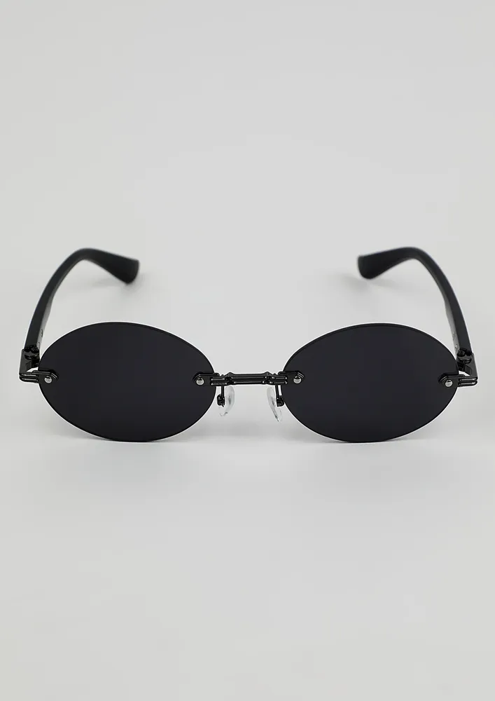 RIMLESS GREY-LENS OVAL SUNGLASSES