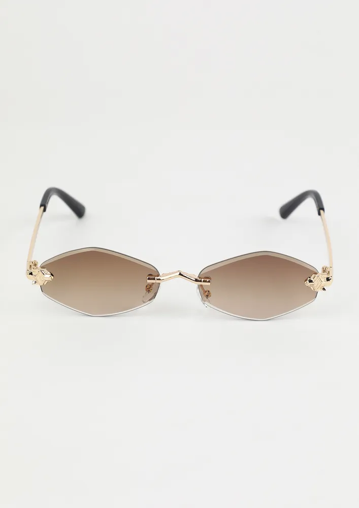 RIMLESS GRADIENT HEXAGONAL SUNGLASSES