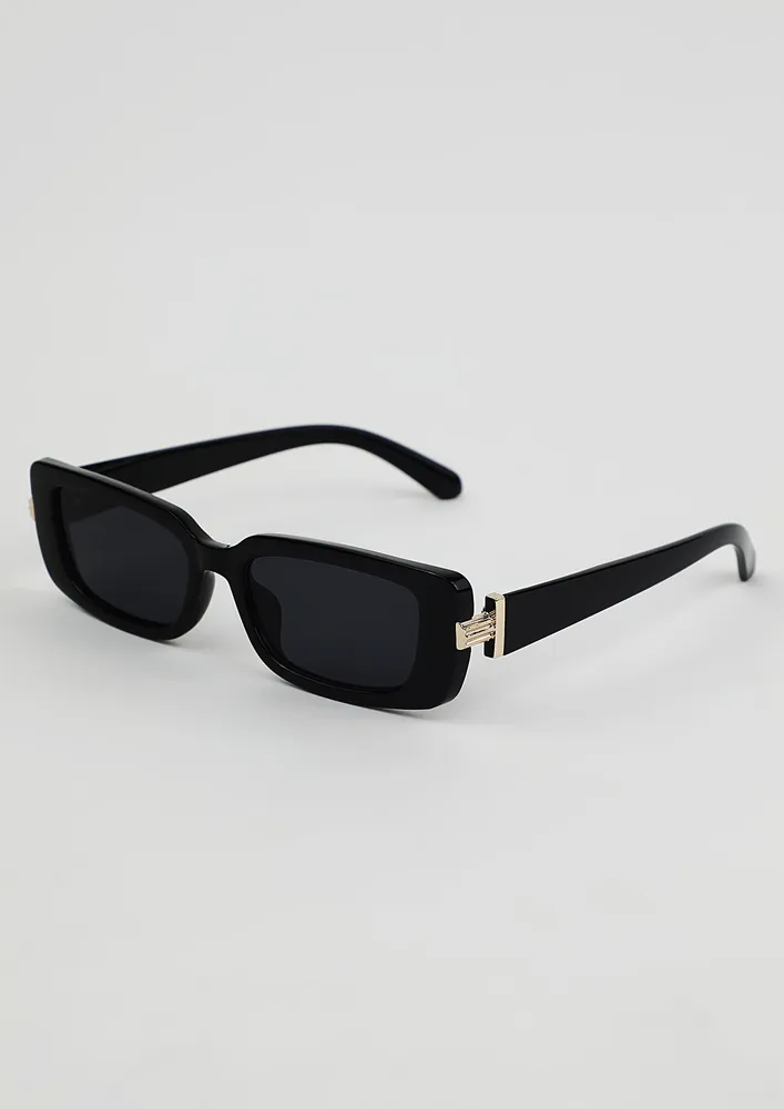BLACK RETRO RECTANGULAR-FRAME SUNGLASSES