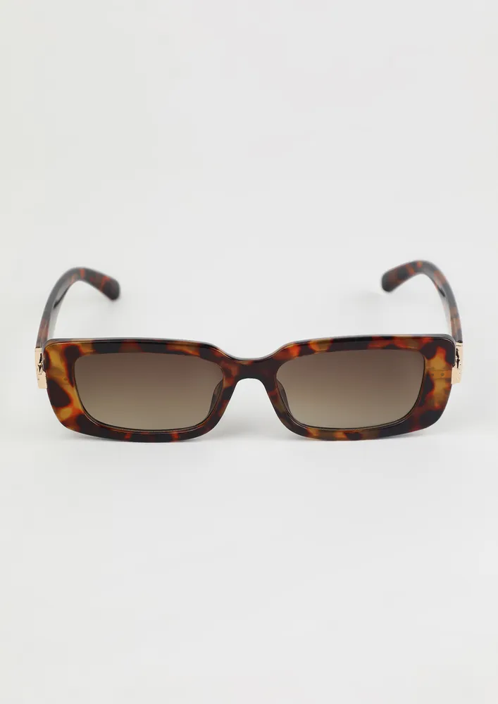 ANIMAL PATTERN FULL-RIM RECTANGULAR SUNGLASSES
