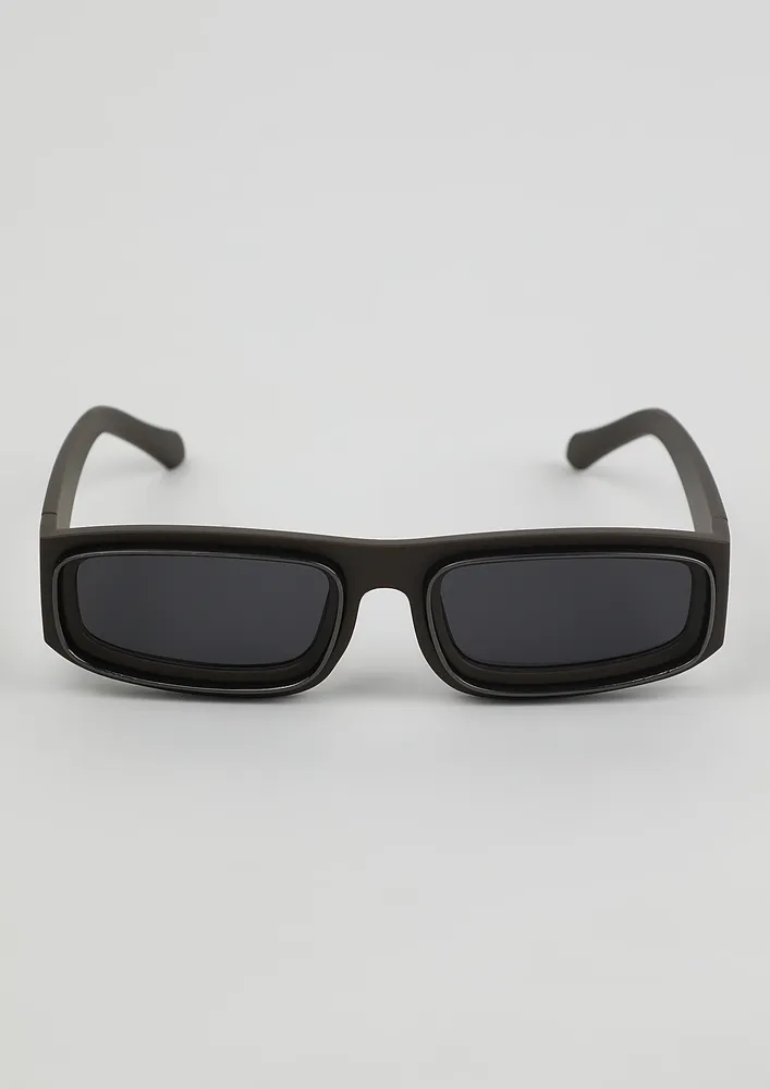 TINTED LENSE DEEP KHAKI RECTANGULAR SUNGLASSES
