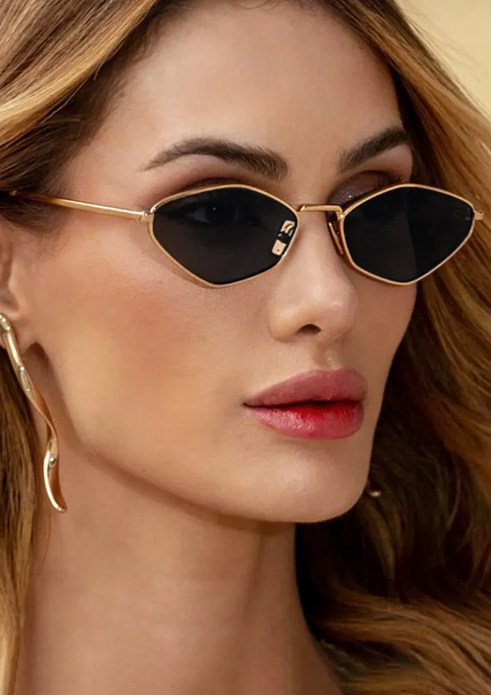 GOLDEN-RIM VINTAGE HEXAGONAL SUNGLASSES