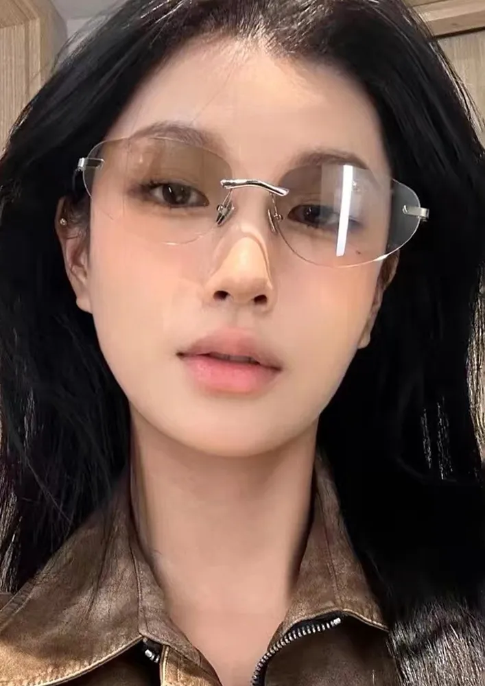 RIMLESS GRADIENT-LENS RETRO OVAL SUNGLASSES