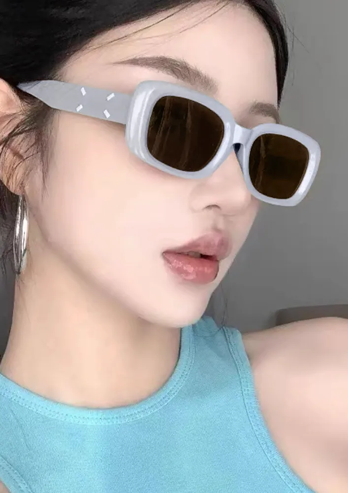 BLUE FRAME GREY LENS RECTANGULAR SUNGLASSES 
