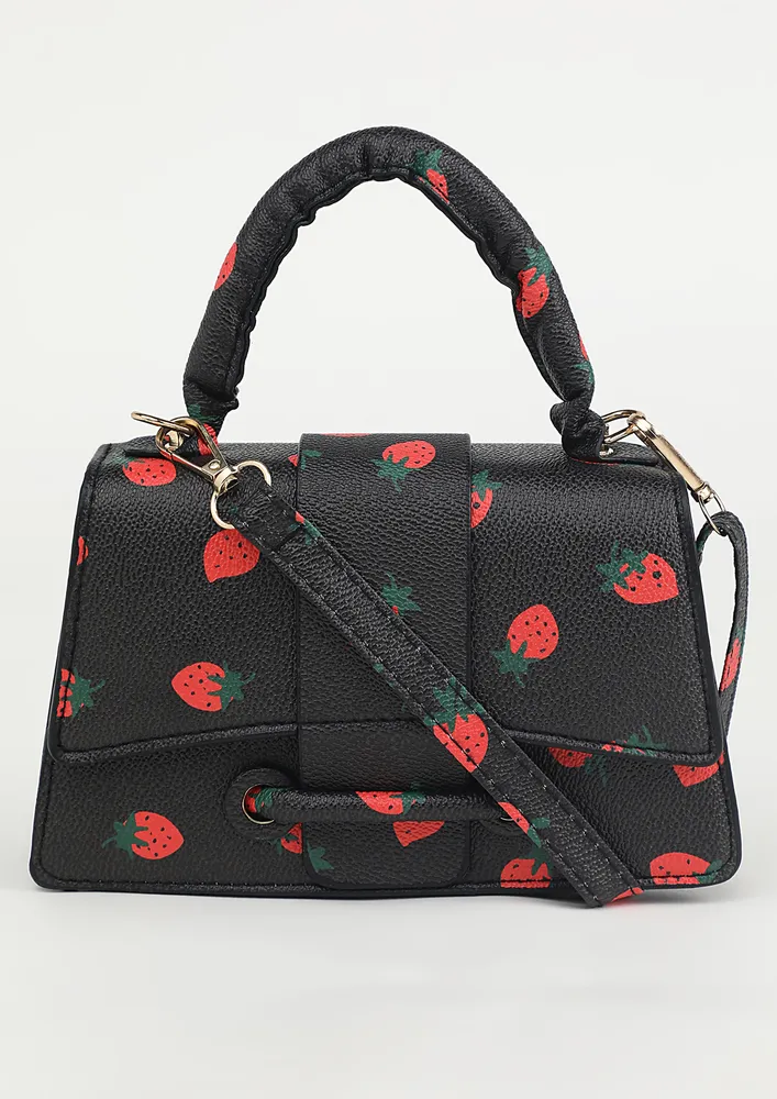 BLACK NOVELTY PATTERN DETACHABLE STRAP SLING BAG