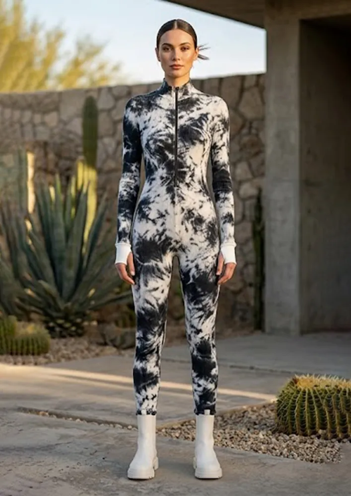 TIE & DYE BLACK RIBBED JUMPSUIT