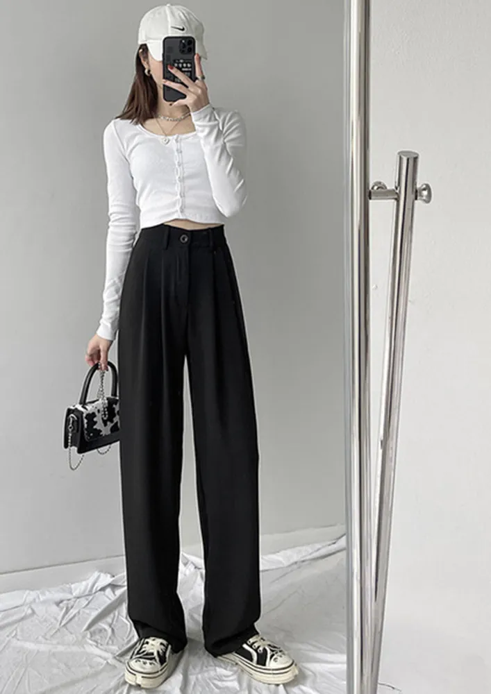 DRAPED BLACK STRAIGHT LEG TROUSER