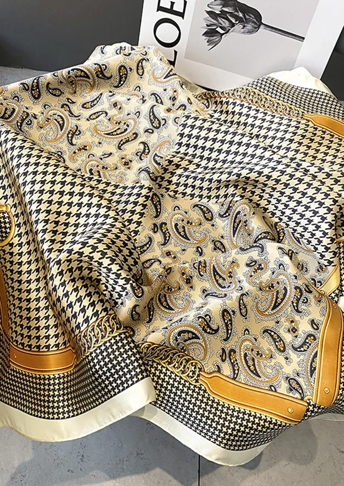 HOUNDSTOOTH PRINTED GOLDEN SCARF