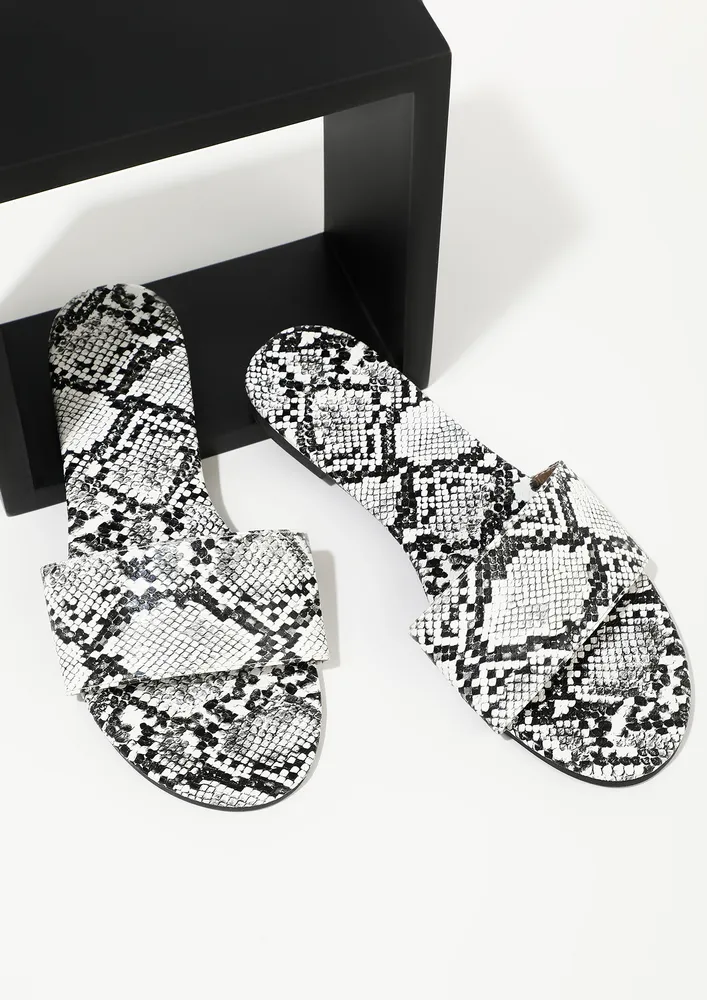 WIN THE DAY WHITE PRINTED SLIP-ON FLAT SANDALS