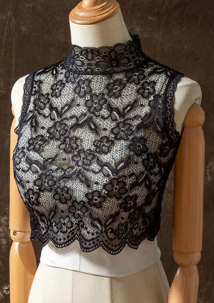 A TURTLE NECK LACY TRANSPARENT BLACK COLLAR