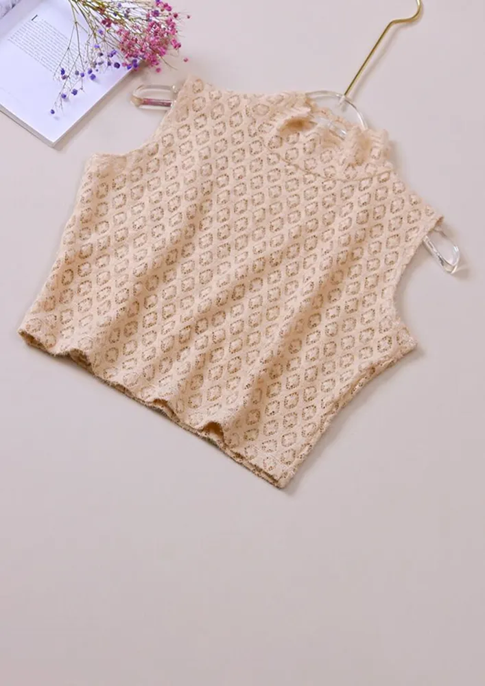 COMFORTABLE LACE DETAIL BEIGE FAUX COLLAR