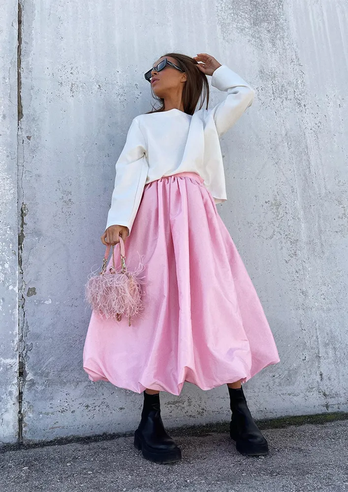 MIDI PARACHUTE PINK SKATER SKIRT