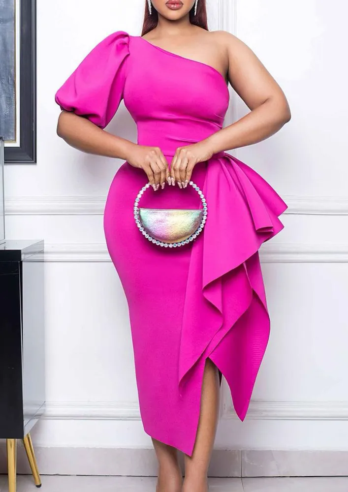 COCKTAIL PINK ASYMMETRICAL MIDI DRESS