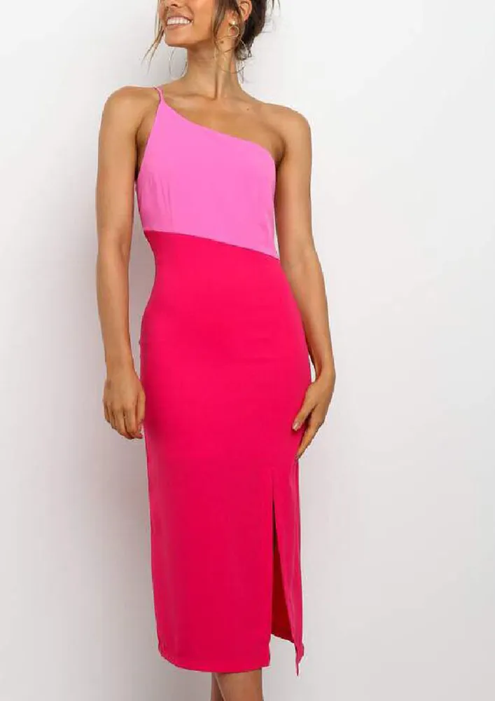 OPEN-BACK COLOURBLOCKED ASYMMETRICAL DRESS