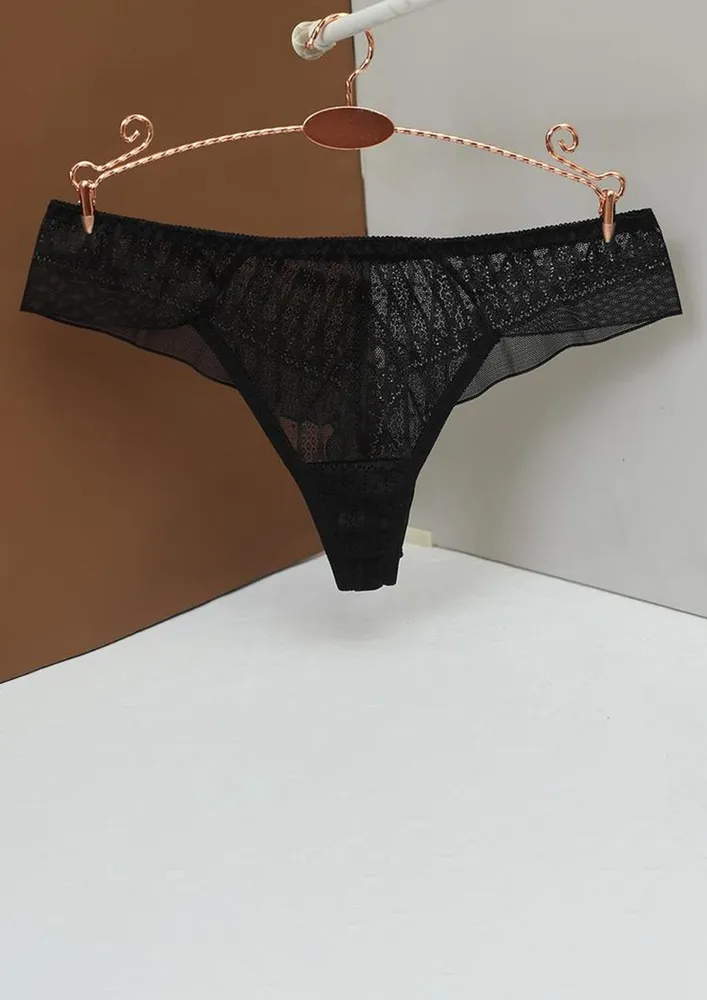 SEAMLESS BLACK JACQUARD LACE THONG