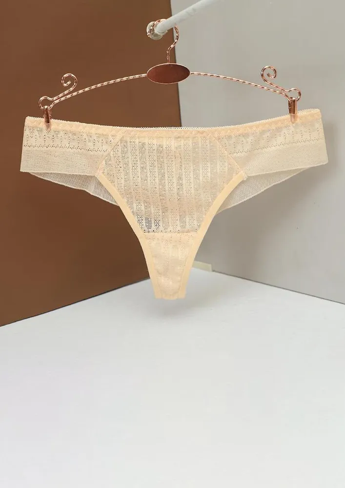 SEAMLESS BEIGE JACQUARD LACE THONG