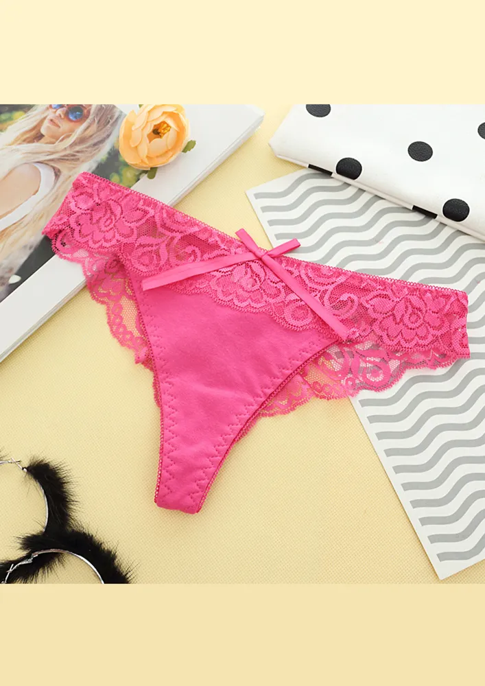 LOW-RISE LACE TRIM FUCHSIA BIKINI BRIEF