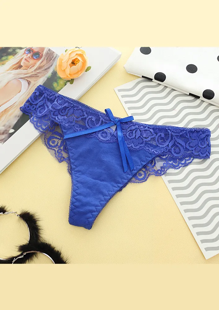 LOW-RISE LACE TRIM BLUE BIKINI BRIEF