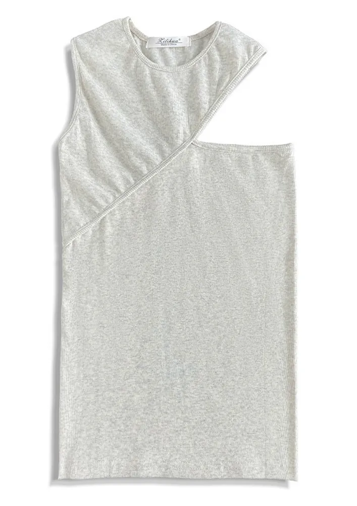 GREY COTTON CUT-OUT SHOULDER VEST