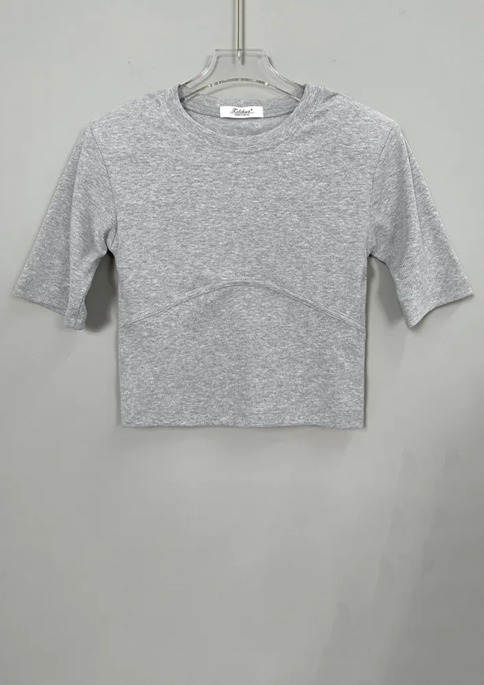 GREY PADDED-SHOULDER FS T-SHIRT