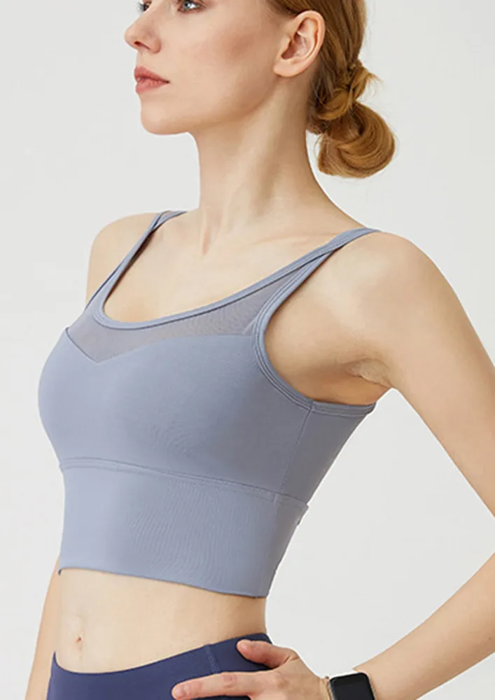 SHEER SHINE LIGHT BLUE SPORTS BRA