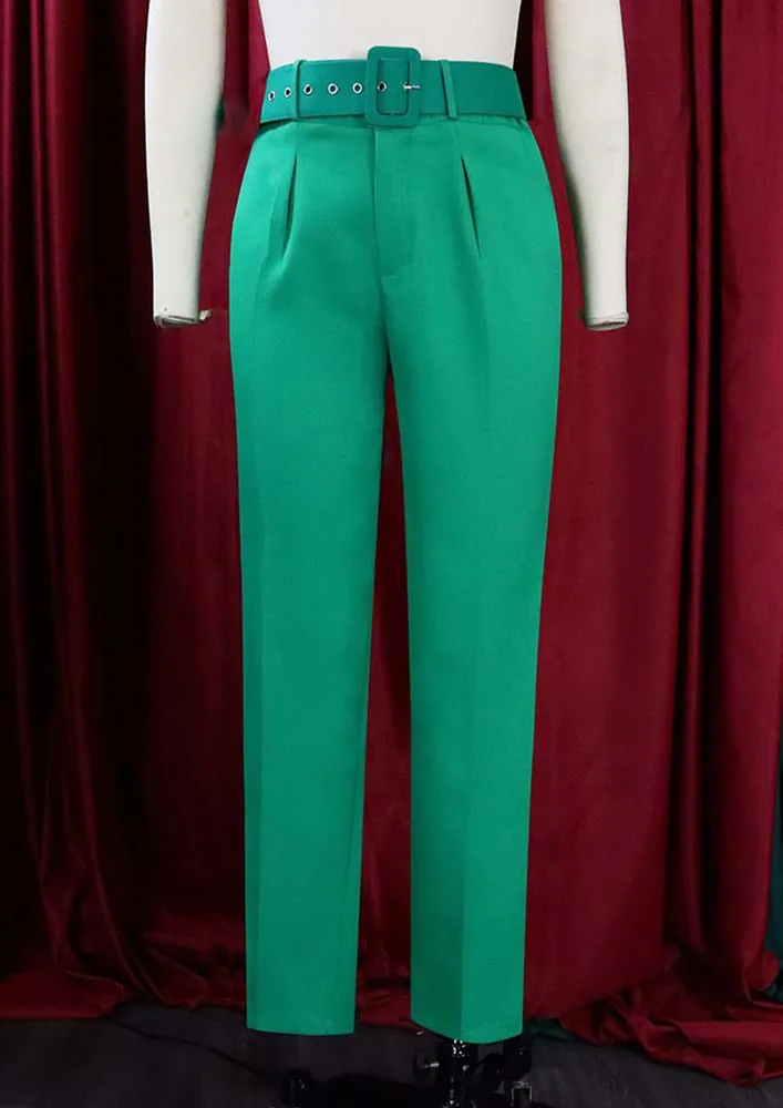 ANKLE LENGTH GREEN TROUSER WITH BELT